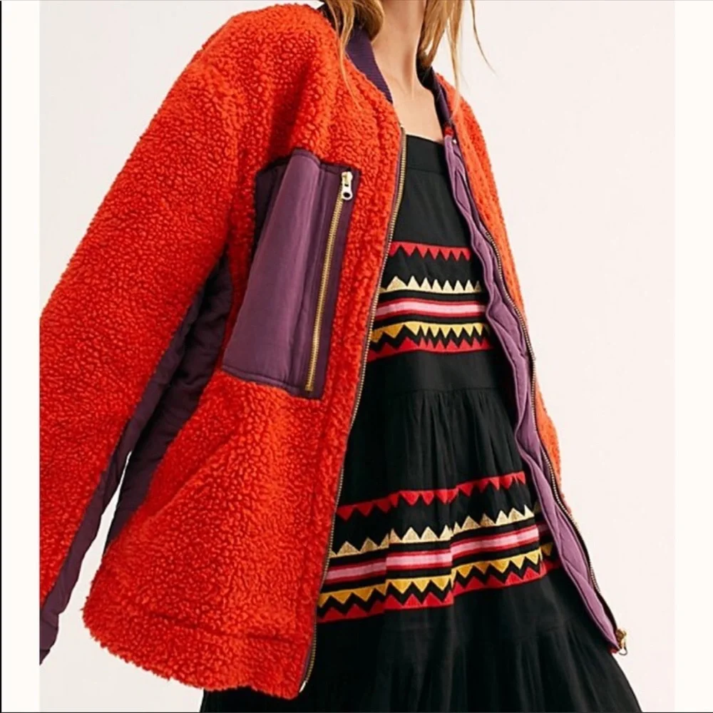 NWT free people rivington Sherpa bomber jacket size large - Picture 4 of 4